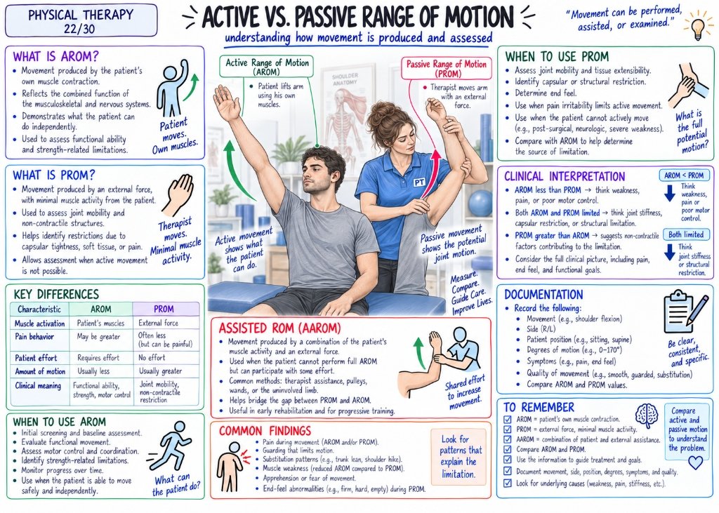 22/30 Active vs. Passive Range of Motion: Understanding How Movement is Produced and Assessed
